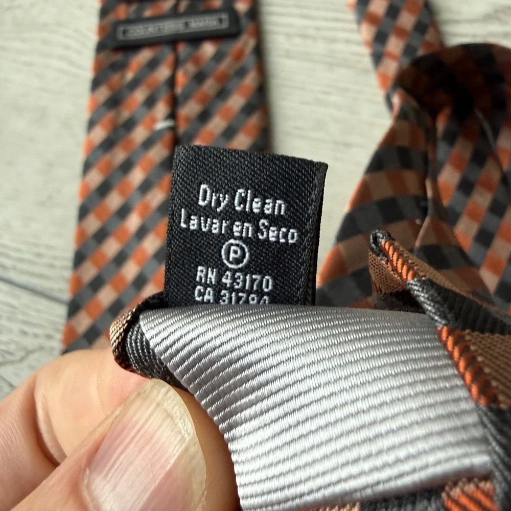 Countess Mara Silk Tie Picnic Plaid Handmade | Brown Black Orange | 57